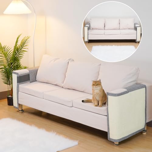 Uross Cat Couch Protector, natürliche Sisal Kratzer Guards für Katzen - Links & rechts, 23,6 * 19,7 Zoll, langlebig, grau von Uross