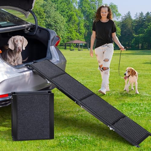 Uross Hundetreppe für Auto 160CM - Zusammenklappbare Hundetreppe für Auto und SUV, Aluminium-Hundetreppe für große Hunde, ausziehbare Hundetreppe für LKW, Hochbett von Uross