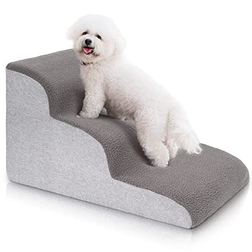 Uross Hundetreppe für kleine Hunde, 3 Stufen Hundetreppe Treppe Rampen für Bett Couch, High Density Foam Pet Steps Treppe, Waschbar Haustiertreppe für Hunde und Katzen-Grau von Uross