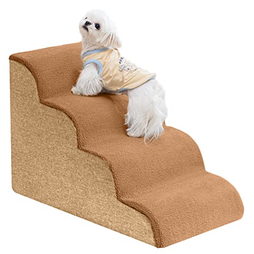 Uross Hundetreppe für kleine Hunde, 4 Stufen Hundetreppe Treppe Rampen für Bett Couch, High Density Foam Pet Steps Treppe, Waschbar Haustiertreppe für Hunde und Katzen-Braun von Uross