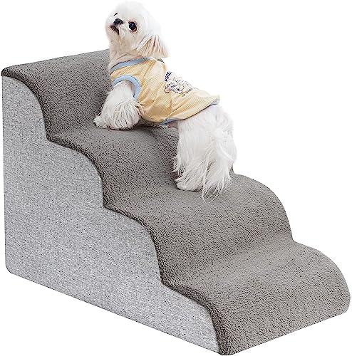 Uross Hundetreppe für kleine Hunde, 4 Stufen Hundetreppe Treppe Rampen für Bett Couch, High Density Foam Pet Steps Treppe, Waschbar Haustiertreppe für Hunde und Katzen-Grau von Uross