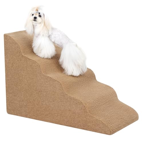 Uross Hundetreppe für kleine Hunde, 5 Stufen Hundetreppe Treppe Rampen für Bett Couch, High Density Foam Pet Steps Treppe, Waschbar Haustiertreppe für Hunde und Katzen(5 Stufen-Braun) von Uross