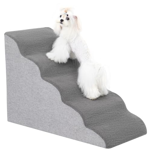 Uross Hundetreppe für kleine Hunde, 5 Stufen Hundetreppe Treppe Rampen für Bett Couch, High Density Foam Pet Steps Treppe, Waschbar Haustiertreppe für Hunde und Katzen (5 Stufen-Grau) von Uross