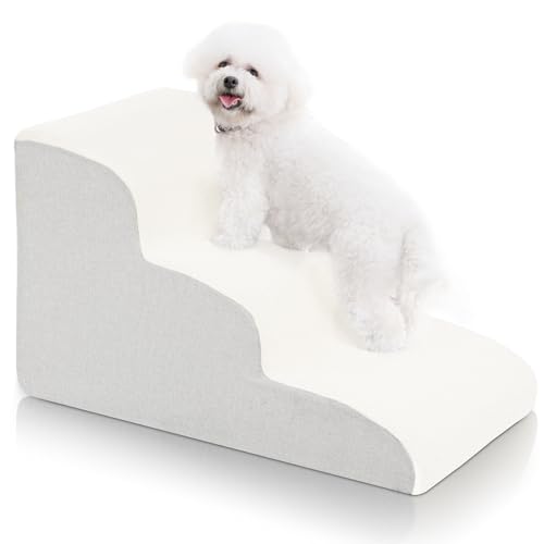 Uross Uross Hundetreppe für kleine Hunde, 3 Stufen Hundetreppe Treppe Rampen für Bett Couch, High Density Foam Pet Steps Treppe, Waschbar Haustiertreppe für Hunde und Katzen(3 Stufen-Beige) von Uross