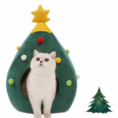 Ushang Pet Weihnachtsbaum Katzenhaus Bett, tragbares grünes Haustierzelt Indoor-Iglu Katzenhöhlennest 38 x 38 x 50 cm von Ushang Pet