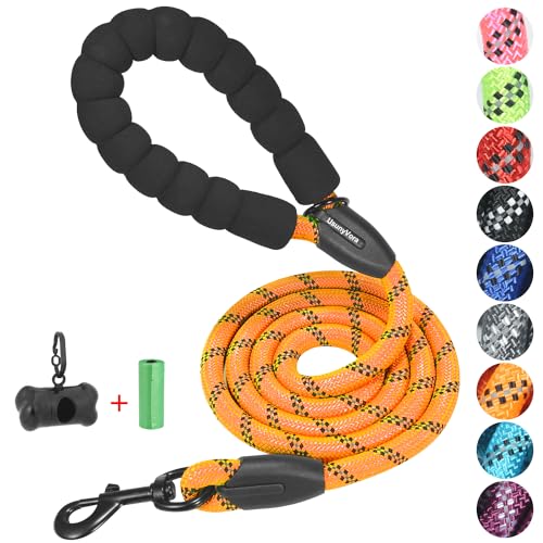 Hundeleine aus Seil, 122 cm, für mittelgroße und große Hunde, robustes Hundeseil mit bequemem, gepolstertem Griff, wasserdichte Hundeleine zum Spazierengehen, reflektierende Nylon-Hundeleine, Orange von UsunyVora