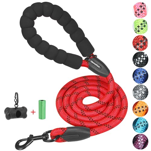 Hundeleine aus Seil, 152 cm, für mittelgroße und große Hunde, robustes Hundeseil mit bequemem, gepolstertem Griff, wasserdichte Hundeleine zum Spazierengehen, reflektierende Nylon-Hundeleine, Rot von UsunyVora