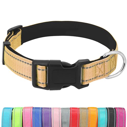 UsunyVora Reflektierendes Hundehalsband mit Schnellverschluss-Schnalle, Neopren, gepolstert, verstellbar, für Welpen und kleine Hunde, XS, Kamel von UsunyVora