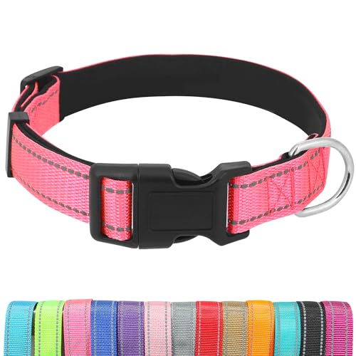 UsunyVora Reflektierendes Hundehalsband mit Schnellverschluss-Schnalle, Neopren, gepolstert, verstellbar, für extra große Hunde, XL, Hot Pink von UsunyVora