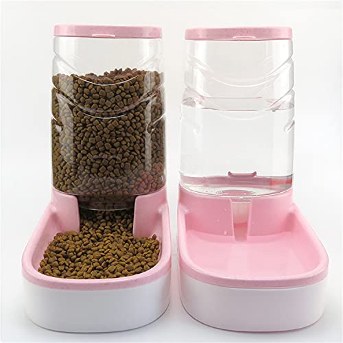 Automatischer Katzenfutterspender Schwerkraft-Hunde-Futterspender und 3,5 Liter Haustier-Futterspender und Wasserspender für kleine und mittelgroße Haustiere (Futterspender, Pink) von Utaomld