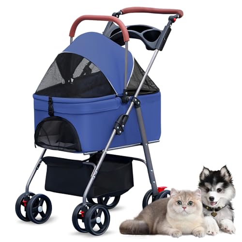 Utaxuper 2 in 1 Hundewagen mit Bremse, 180 Grad verstellbares Verdeck, atmungsaktives Mesh, 4 x 360-Grad-Räder, faltbar klappbarer Haustier-Buggy für kleine/mittlere Haustiere 1 Satz von Utaxuper