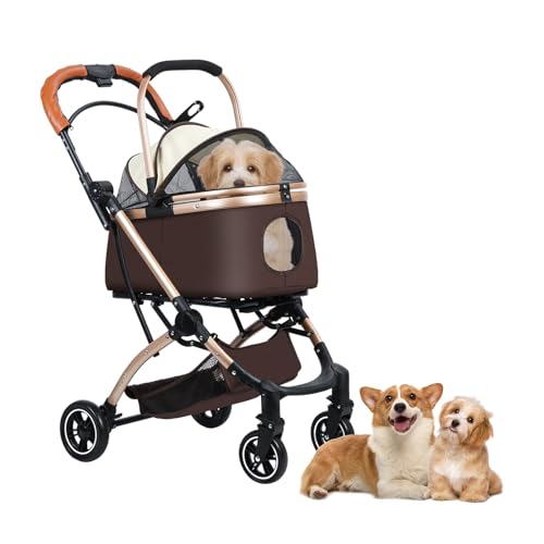 Utaxuper Hundewagen 2 in 1 Hundebuggy, mit Netzfenstern, Unterkorb & Regenschutz, 4 360-Grad-Räder Faltbar klappbar Haustiere Buggy für Hunde Katzen, für mittelgroße Haustiere 1 Satz von Utaxuper