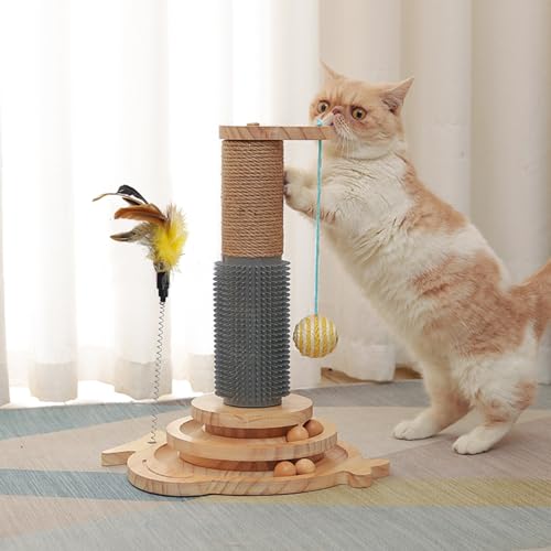 Utaxuper Katzenkratzbaum Klein Vertikaler Kratzbaum Stabile Katzenkratzstange Mit Sisalseil Und Hängendem Interaktiven Ball Schwere Basis Mit Holzkugelbahn für Indoor-Katzen Kätzchen Spielen L von Utaxuper