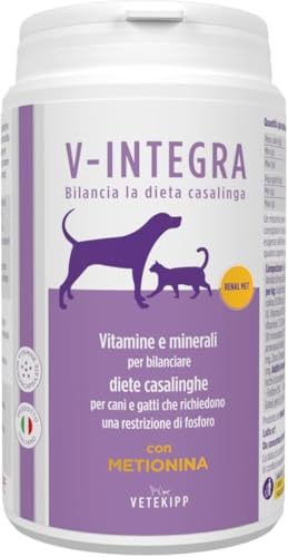 V-INTEGRA Renal Met (mit Methionin) - Komplettes vitamin und mineralstoffreiches Ergänzungsfuttermittel für Heim-Diät von Hunden und Katzen die eine Phosphorbeschränkung benötigen - 200g-Made in Italy von V-Integra