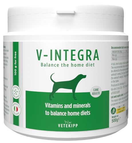 V-INTEGRA Cane Adulto (Erwachsener Hund) - Komplettes Vitamin- und mineralstoffreiches Ergänzungsfuttermittel für Heim-Diät - und Barf-Ernährung von Erwachsener Hunden - 500g - Made in Italy von V-Integra