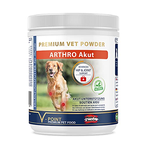 V-POINT ARTHRO Akut für Hunde bei Gelenkschmerzen akut schmerzhaften Beschwerden Premium Kräuterpulver mit Teufelskralle Ingwer Hagebutte Weidenrinde Gelenkpulver (250 g) von V-POINT