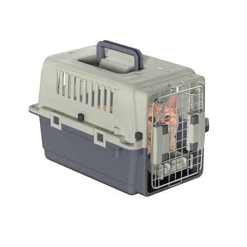 VA-Cerulean Hundetransportbox Transportbox Katzentransportbox, Hundebox mit Eisen Tür & Lüftungsschlitze, inkl. Kissen und Napf, für Verschiedene Hunde, 49.5×33.5×36cm, Ohne Rädern von VA-Cerulean