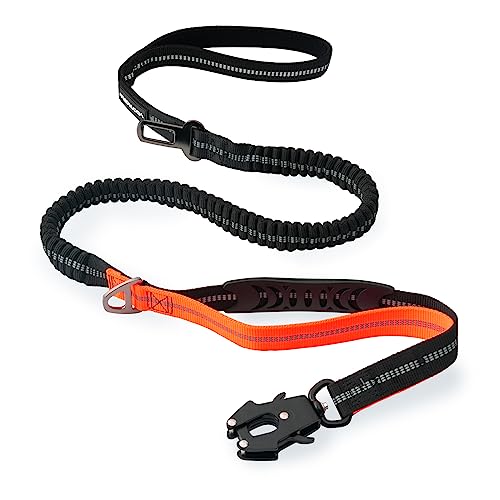 Strapazierfähige Taktische Hundeleine mit Schnellverschluss-Karabiner und stark reflektierenden Fäden, 1,2-1,8 m Power-Stretch-Hundeleine für mittelgroße und große Hunde, Schwarz und Orange von VAANNQOUU