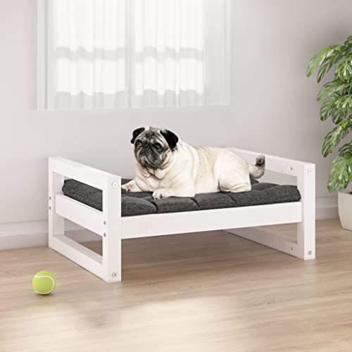 VACARX Hundebett, Weiß, 65,5 x 50,5 x 28 cm, Kiefernholz, Artikelfarbe: Weiß von VACARX