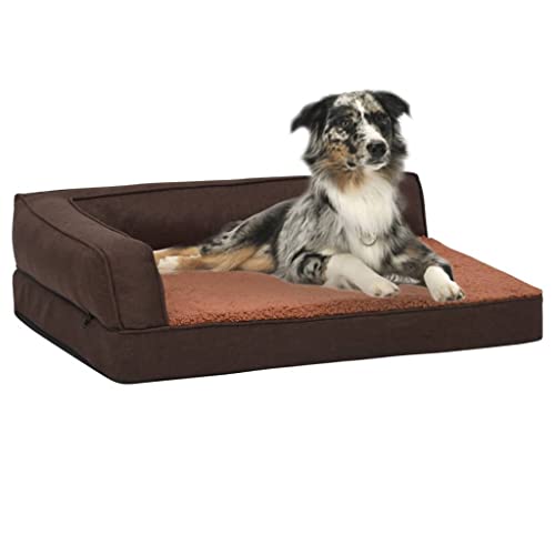 VACARX Hundebett, ergonomisch, 60 x 42 cm, Leinenoptik, Fleece, braun, Artikelfarbe braun von VACARX
