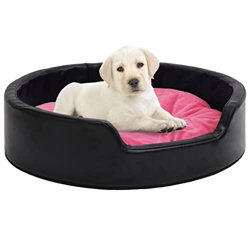 VACARX Hundebett aus Plüsch und Kunstleder, 69 x 59 x 19 cm, Schwarz und Rosa von VACARX