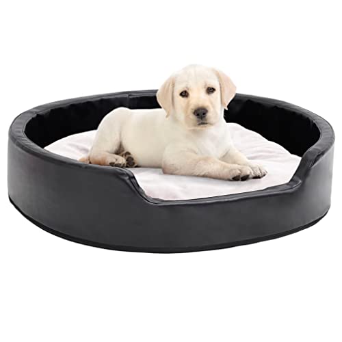 VACARX Hundebett aus Plüsch und Kunstleder, 79 x 70 x 19 cm, Schwarz und Beige von VACARX