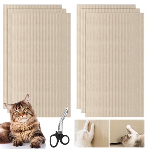 Selbstklebend Kratzbretter Katze, 5 Stück Kratzteppich Katze Wand, Kratzmatte Katze, kratzschutz Sofa, Kratzmatten, Katzenkratzbretter, Kratzbrett Katzen(30 * 60cm,Khaki) von VAIAV