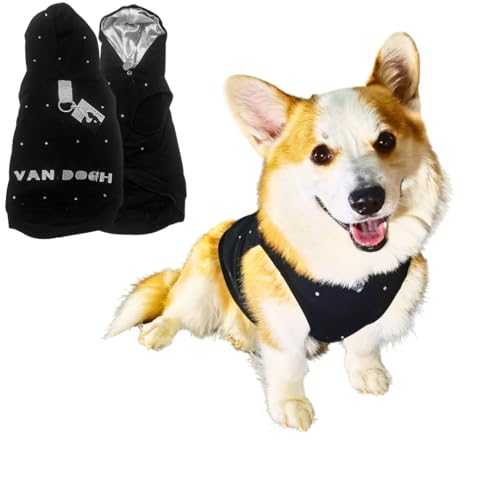 VAN DOGH - Black Hoodie for Dogs & Cats - Unique, Premium Quality Cotton and Polyester Blend, Light, Breathable and Waterproof - Hand-Embelished with Preciosa Crystals (2XL) von VAN DOGH