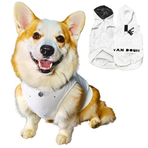 VAN DOGH - White Hoodie for Dogs & Cats - Unique, Premium Quality Cotton and Polyester Blend, Light, Breathable and Waterproof - Hand-Embelished with Preciosa Crystals (S) von VAN DOGH