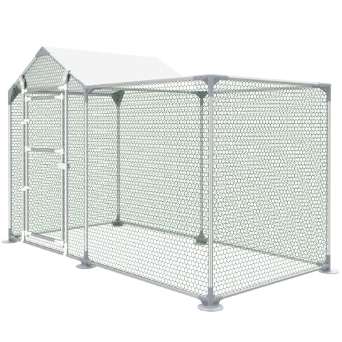 VANCHEMO Freilaufgehege Hühnerstall 3x1x1.5m Verzinkter Stahl Hühnerhaus Hühnergehege mit Sonnenschutzdach und Tür, Geflügelstall für Kleintiere und Haustierkäfig, Robuste Ställe & Käfige von VANCHEMO