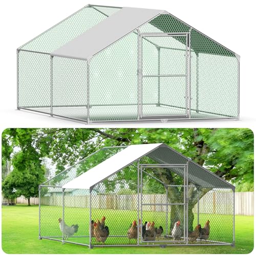 VANCHEMO Freilaufgehege Hühnerstall 3x4x2m Verzinkter Stahl Hühnerhaus Hühnergehege mit Sonnenschutzdach und Tür, Geflügelstall für Kleintiere und Haustierkäfig, Robuste Ställe & Käfige von VANCHEMO