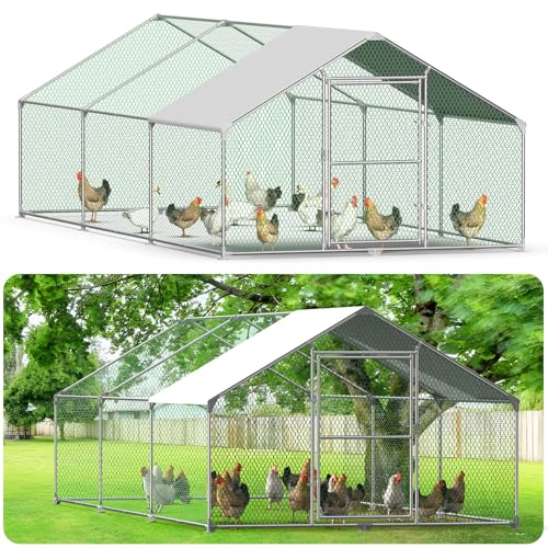 VANCHEMO Freilaufgehege Hühnerstall 3x6x2m Verzinkter Stahl Hühnerhaus Hühnergehege mit Sonnenschutzdach und Tür, Geflügelstall für Kleintiere und Haustierkäfig, Robuste Ställe & Käfige von VANCHEMO