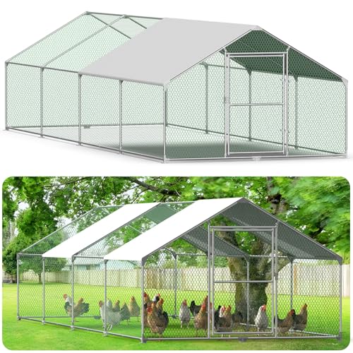 VANCHEMO Freilaufgehege Hühnerstall 3x8x2m Verzinkter Stahl Hühnerhaus Hühnergehege mit Sonnenschutzdach und Tür, Geflügelstall für Kleintiere und Haustierkäfig, Robuste Ställe & Käfige von VANCHEMO