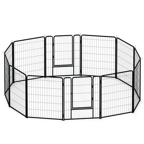 VANCHEMO Freilaufgehege Hund 12-teilig Welpenlaufstall Hundelaufstall 80cm hoch Hundezaun mit Türen Freigehege für Innen und Outdoor Tierlaufstall Hunde(12 Gitterplatten je 65 x 80 cm) von VANCHEMO