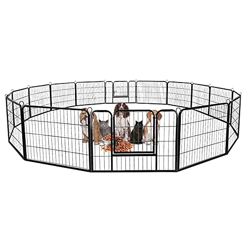 VANCHEMO Freilaufgehege Hund 16-teilig Welpenlaufstall Hundelaufstall 80cm hoch Hundezaun mit Türen Freigehege für Innen und Outdoor Tierlaufstall Hunde(16 Gitterplatten je 65 x 80 cm) von VANCHEMO