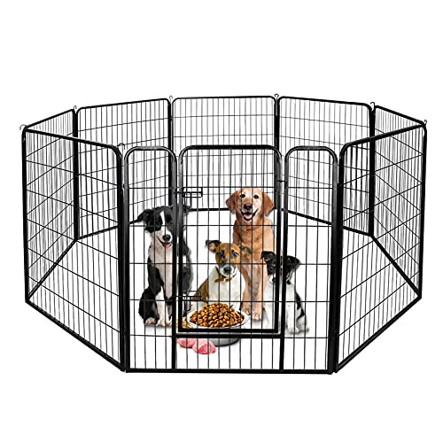 VANCHEMO Freilaufgehege Hund 8-teilig Welpenlaufstall Hundelaufstall 80cm hoch Hundezaun mit Türen Freigehege für Innen und Outdoor Tierlaufstall Hunde(8 Gitterplatten je 65 x 80 cm) von VANCHEMO