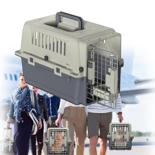 VANCHEMO L Hundebox Transportbox für Hunde und Katzen Hundetransportbox Kaninchen Kunststoff Katzenkorb mit Tür Lüftungsschlitze Urinbarriere Schalen und Tragegriff (49.5×33.5×36cm) von VANCHEMO