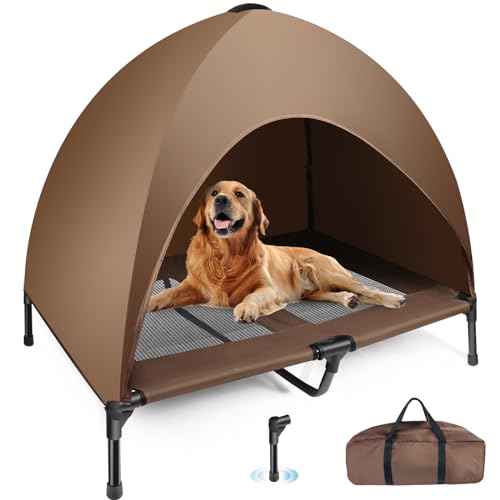 Erhöhtes Hundebett, erhöhtes Outdoor-Hundebett mit Baldachin, tragbares Haustierbett mit rutschfesten Füßen, kühlendes Hundezeltbett für große Hunde, Camping, drinnen und draußen von VANFOND