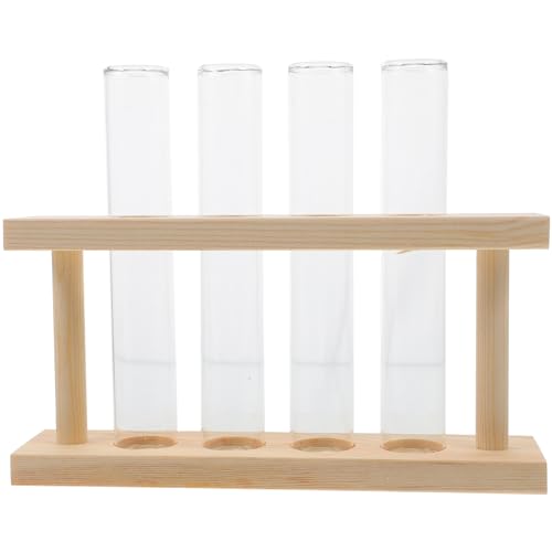 VANZACK 1 Set Pflanzenterrarium Mit Holzständer Pflanzgefäße Aus Glas Anzuchtstationen Blütenknospenvase Mit 4 Reagenzgläsern Tischdekoration Für Glasterrarien Hydrokulturpflanzen von VANZACK