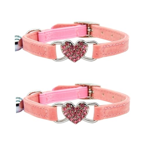 VANZACK 2 STK verstellbares Katzenhalsband Katzenzubehör Katzenhalsbänder für Mädchenkatzen für Kätzchen Zubehör Haustierzubehör Katzenkette aus Strass Herz Gummiband Rosa von VANZACK