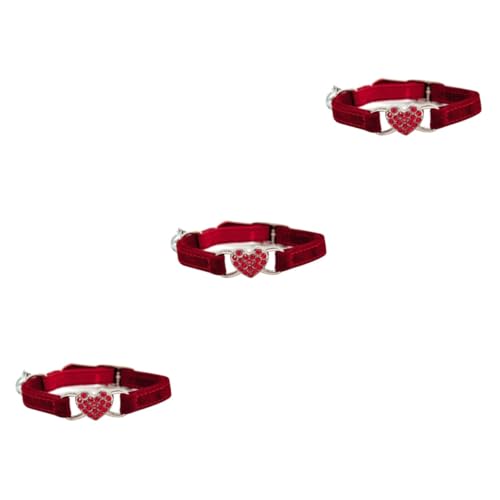 VANZACK 3 STK Katzenhalsband Katzenkette aus Strass Abreißhalsband für Welpen Katze Herz Halsband kleines Welpenhalsband Gothic-Herz-Halsband Kätzchen-Kragen Liebe Halskette rot von VANZACK