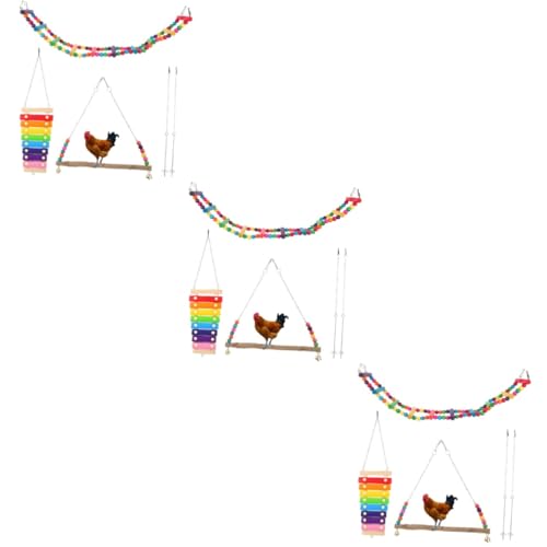 VANZACK 3 Sätze Papageienfutter-Set Vogelspielzeug holzspielzeug Hühnerschaukel Spielzeug Hühnchen zum Aufhängen Spielzeuge Spielset aus Holz Vogelzubehör Hühnerzubehör Küken einstellen von VANZACK