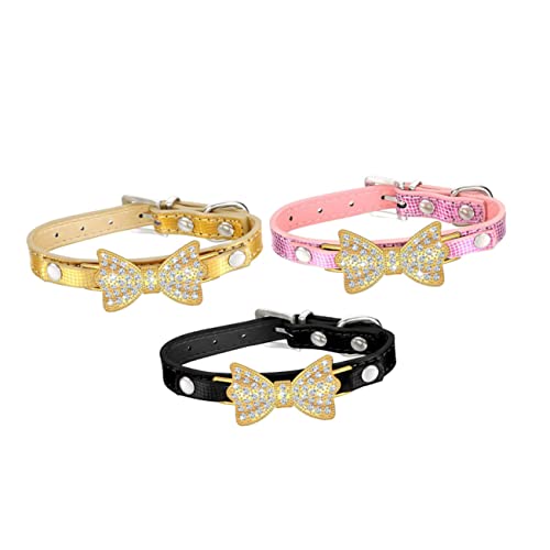 VANZACK 3Stücke PU Bowknot Haustierhalsband Mit Strass Für Hunde Und Katzen Mischfarben S Design Für Haustiere von VANZACK