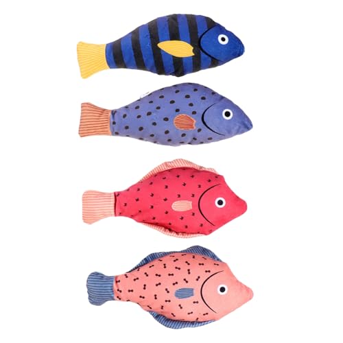 VANZACK 4 Stück Katzenspielzeug Plüschtier Plush Toy Katzenminze-Spielzeug Katzenkissenspielzeug Spielzeuge Interaktives Spielzeug für Haustiere Kätzchen Spielzeug Drucken Gefleckter Fisch von VANZACK