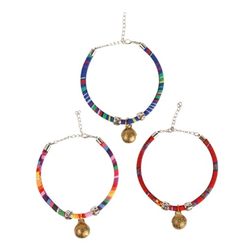 VANZACK 2 Sets Katzenhalsband Im Ethnischen Stil Haustierhalsband Mit Glocke Baumwollseil Und Kupfer Verstellbar Für Die Größe Von Haustieren 3 Stück X 2 von VANZACK