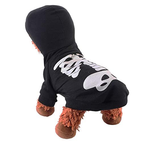 VANZACK Halloween Haustierkostüme Welpen Kapuzenpullover Katzenskelett Pullover Hundehochzeits Outfit Warme Hunde Winterkleidung Hundekostüme Für Kleine Hunde Hundeperückenanzug von VANZACK