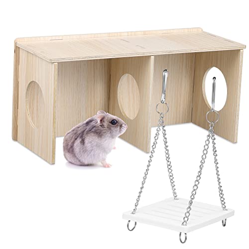 VANZACK Hamster Holzhaus Mit Viel Platz Kleintier Versteck Habitat Für Ratten Eichhörnchen Und Chinchillas Inklusive Schaukeltier Für Zusätzlichen Spielspaß von VANZACK