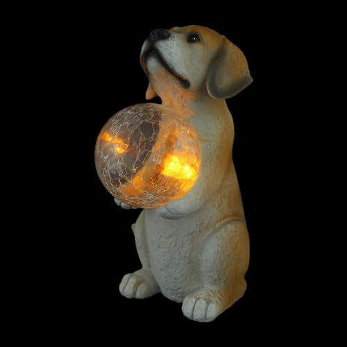 VANZACK Solar-Hunde-Gartendeko-Statue Mit Blickenden Solar-Led-Lichtern Kugelhund Für Draußen Rasen Veranda Terrasse Dekoration Für Hundeliebhaber von VANZACK