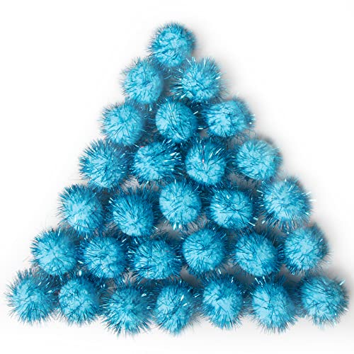 VAPKER 30 Stück 3,8 cm blaue glitzernde Bälle Lieblingsspielzeug Lametta Pom Poms Glitzer von VAPKER