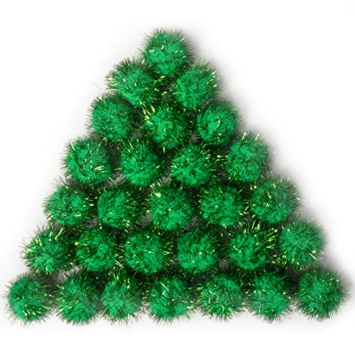 VAPKER 30 Stück 3,8 cm grüne glitzernde Bälle Lieblingsspielzeug Lametta Pom Poms Glitzer von VAPKER